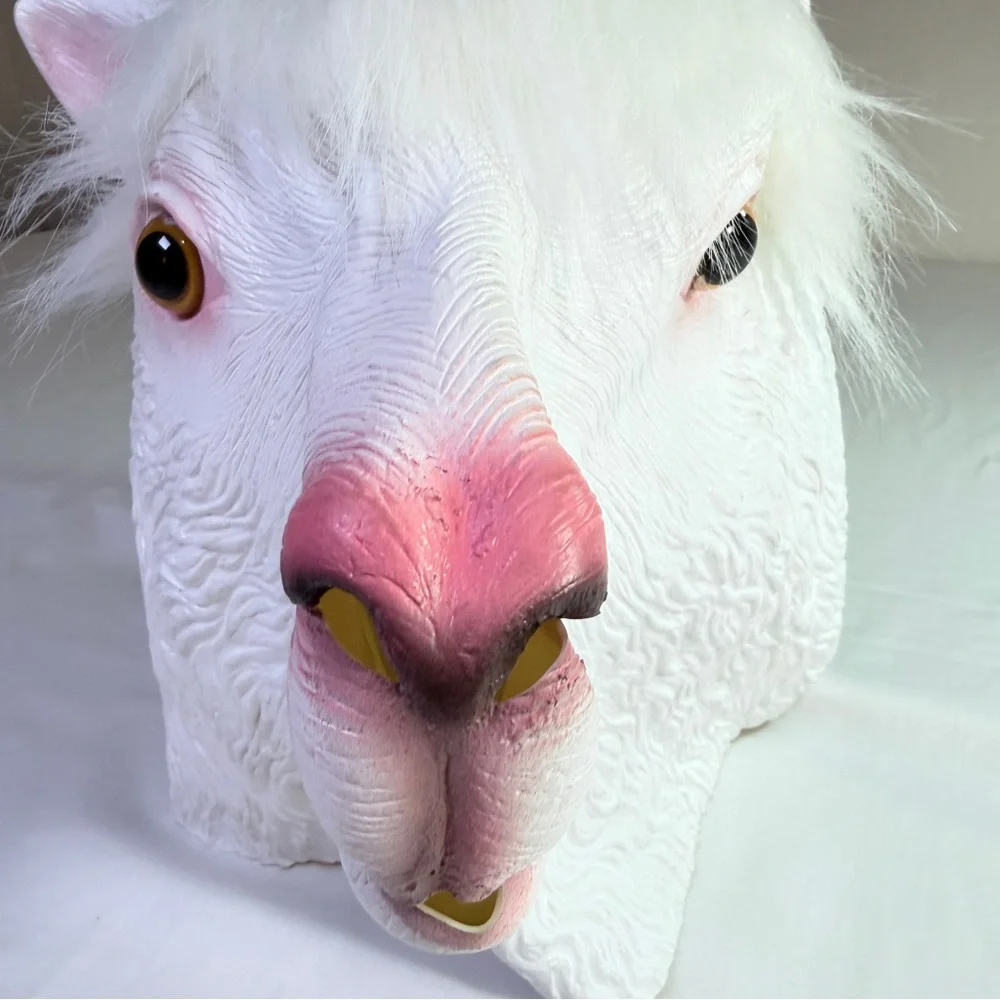 White Alpaca Latex Mask Realistic Animal Head Collection Festival Costume New